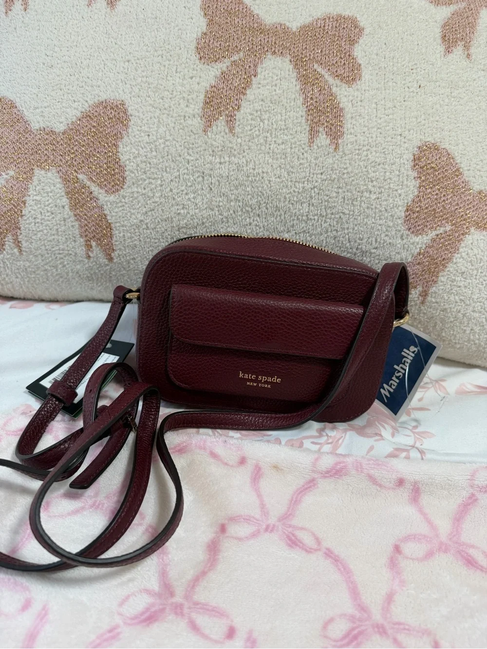 kate spade burgundy pebbled leather camera crossbody